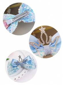 1入組女孩皇冠形髮夾，配鑽石和閃亮蝴蝶結彩帶，防滑馬尾綁扎器，適用於日常使用 - 皇冠 - 查看 9