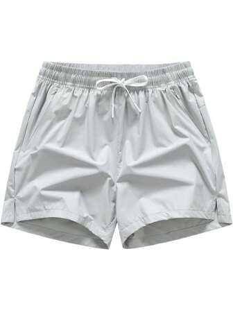 1 件男友风格男士休闲透气速干跑步短裤，卡其色