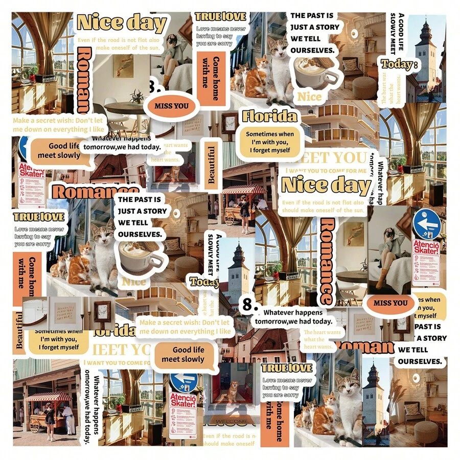 2pcs Florida Landscape Combination Text Stickers With 31 Small, Modern Realistic Style, PET Waterproof DIY Stickers.Suitable For Photo Albums, Diaries, Cups, Laptops, Mobile Phones, Scrapbooks - Red and White - View 1