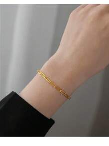 1 Set Minimalist Paperclip Shaped Stainless Steel Necklace And Bracelet Jewelry Set, Suitable For Women's Daily Outfit Or As A Mother's Gift