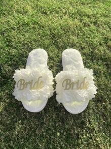 Bride Wedding Open Toe Plush Fur Slippers Bachelorette Party Wedding Supplies White Bridesmaid Slippers