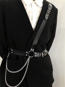 男式 PU 皮革链式身体装饰带束带束缚肌肉吊带万圣节