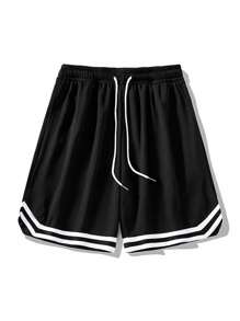 男友风格男士休闲抽绳中度弹力运动短裤，适合夏季篮球健身
