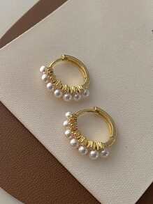 topshiny 1 paire de boucles d'oreilles créoles avec strass et perles, boucles d'oreilles de style vintage français, et haut de gamme, convenant pour un port quotidien