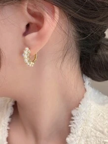 topshiny 1 paire de boucles d'oreilles créoles avec strass et perles, boucles d'oreilles de style vintage français, et haut de gamme, convenant pour un port quotidien