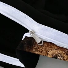 2/3件套 3D狮子图案被套/床上用品套装，黑色床单和枕套，特大号，动物床上用品套装，家纺（尺寸135x200厘米，仅包含1个枕套） - 白色 - 查看 3