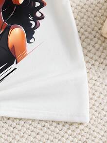 Conjunto de camiseta de manga corta con estampado de dibujos animados y pantalones cortos de mezclilla para niñas, primavera/verano, talla L - Blanco - Ver 5