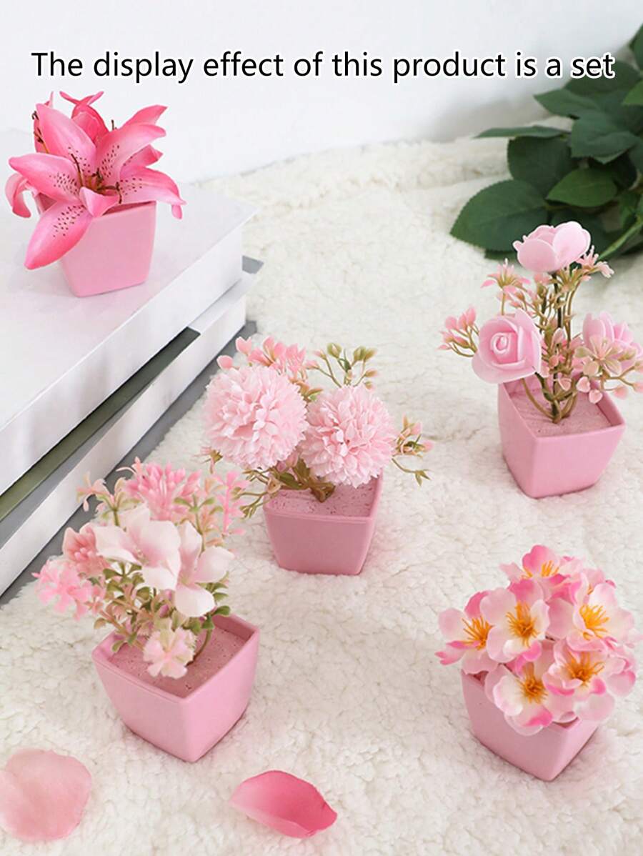 5 chậu hoa hồng và hoa cúc nhân tạo mini màu hồng, thích hợp trang trí tiệc cưới, nhà ở, nhà hàng, trang trí bàn làm việc văn phòng, ngày lễ tình nhân, quà tặng sinh nhật, tốt nghiệp, trang trí mùa thu, trang trí nhà mùa thu, trang trí phòng học trở lại, đồ dùng học tập, cây giả