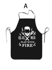 1入組聚酯麻烤肉樂趣印花防水簡易頸掛圍裙 - 彩色 - 查看 17