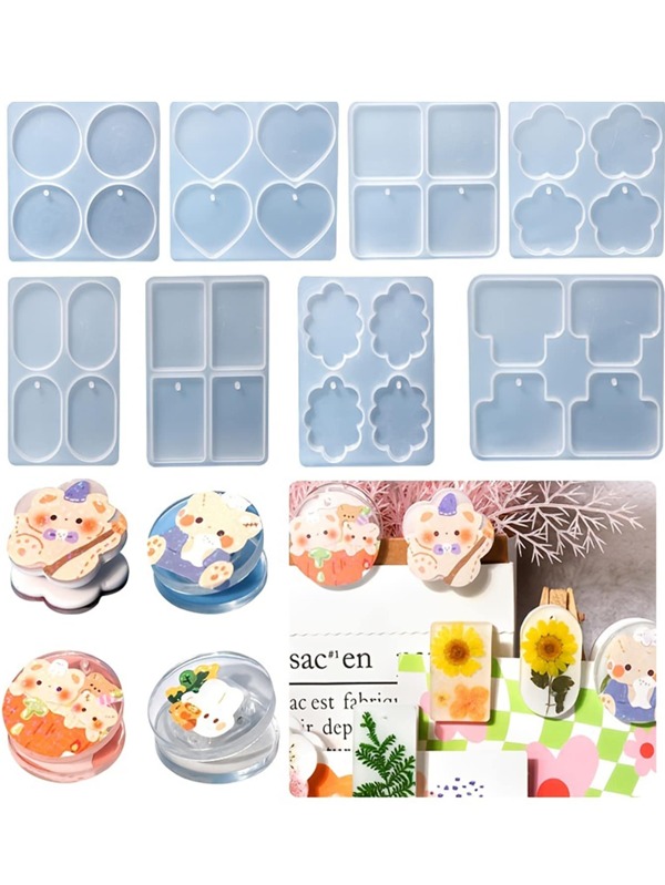 1 pieza Molde de silicona con formas geométricas ovaladas, rectangulares, redondas en forma de nube y corazón para manualidades con resina epoxi DIY