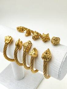 Mazuer Pulseira de Bangle em Aço Inoxidável de Ouro 18K com Cabeça de Animal em Estilo Asiático Antigo e  Retrô Vintage, Design de  de Verão, Adequado para Encontros, Presentes, Festivais, Festas, Uso Diário, Trabalho e Férias
