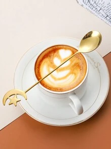 6/8/12 pezzi Cucchiaini e forchette in acciaio inossidabile a forma di stella e luna, mescolatori per caffè, cucchiaini e forchette per dessert, mescolatori per miele, forchette per frutta, adatti per uso domestico, ristorante, tè pomeridiano, matrimonio, festa - Dorato - Visualizzare 5