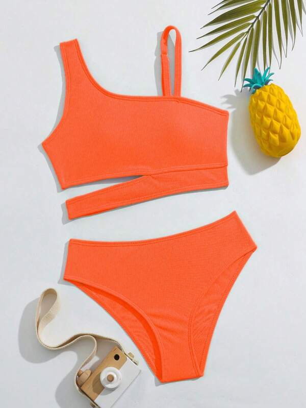 Tween Girl Summer Beach Detachable Pad Hollow Out Bikini Set Bathing Suit