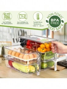 5 Pack Fridge Organizer, Stackable Refrigerator Organizer Bins With Lids, Fridge Organizers With Handles, Clear Storage Bins And Storage Containers For Fruit, Vegetable, Egg Holder - 清除 - 查看 3