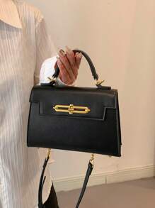 女性優雅方形手提包，配有精美配件，可斜背或手提，時尚黑色包袋具有高端感 - 黑色 - 查看 4