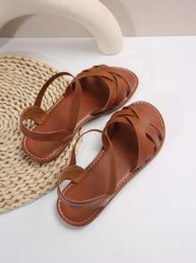 Women Casual Flat Sandals, Open Toe Summer Shoes, Lightweight Elastic Band Slippers - Rust Brown - View 7