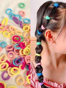 (100pcs) Candy-Colored Small Solid Elastic Hair Ties For High Ponytail Accessories