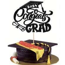 1 Pack Graduation Cake Decorations 2024 Congrats Grad Cake Topper  Graduation Cupcake Toppers Picks 2024 For Senior High School University College Graduation Party Supplies - Black - View 1