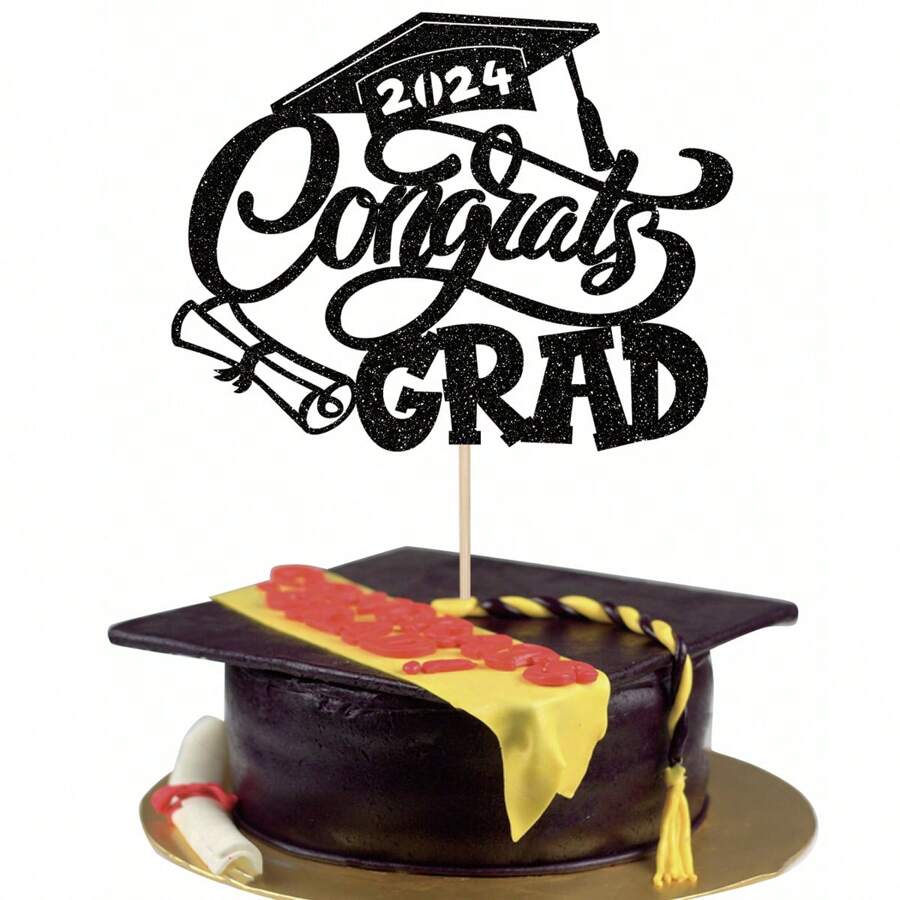 1 Pack Graduation Cake Decorations 2024 Congrats Grad Cake Topper  Graduation Cupcake Toppers Picks 2024 For Senior High School University College Graduation Party Supplies - Black - View 1