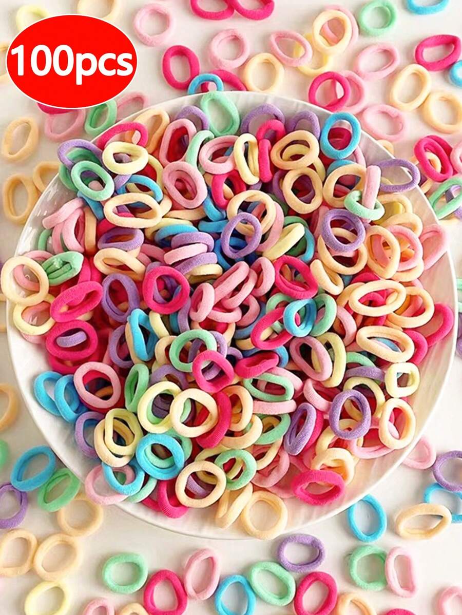 (100pcs) Candy-Colored Small Solid Elastic Hair Ties For High Ponytail Accessories