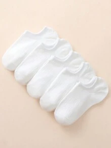 5 双女士白色百搭短袜，适合春季、秋季和所有季节 - 白色 - 查看 3