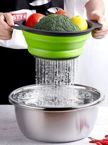 1pc Large/Small Foldable Strainer, Foldable And Space-Saving Kitchen Gadget, Suitable For Cleaning And Quick Drainage Of Vegetables And Fruits In Kitchen Or Restaurant - Green - View 8