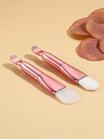 2pcs Facial Mask Brush Dual Head Silicone And Soft Hair Skin Care Brush Mud Film Brush With Spoon Beauty Products Facial Brush Tool Mask Knife Double Head Silicone Mask Brush Mud Film Apply Face Homemade Soft Film Tool Special Brush