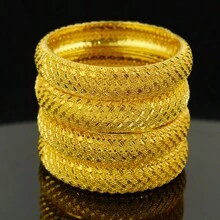 1/2/4pcs 24K Gold Plated Dubai Style Bangle Bracelet, Charm Jewelry Gift For Women, Wedding, Party, African/Arabian Handmade - Horse Eye - View 8