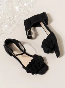Kids' Black High Heel Sandals For Girls, Spring/Summer New Design, Thick Heel, Youth/Young Children Size, Performance Shoes - Black - View 10