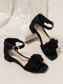 Kids' Black High Heel Sandals For Girls, Spring/Summer New Design, Thick Heel, Youth/Young Children Size, Performance Shoes - Black - View 9