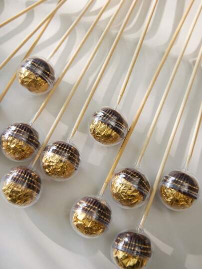 40pcs DIY Candy Chocolate Flower Stand Set, Including 20 Clear Ball-Shaped Containers And 20 Bamboo Sticks For Wedding, Graduation, Mother's Day, Anniversary, Party And Birthday Bouquet Materials Packaging