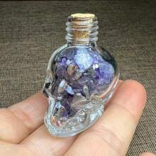 1 Unidad Botella de Deseos con Cabeza de Calavera de Triturado de Cristal Natural, Piedra de Cristal en Bruto, Decoración del Hogar