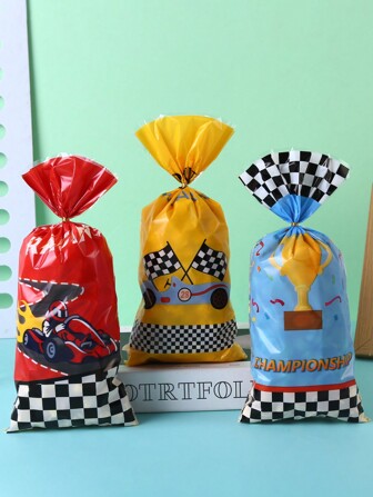 100/50/25 件酷炫赛车印花糖果礼品袋，适合节日派对、家庭聚会，用于礼品储存和包装巧克力、糖果和饼干