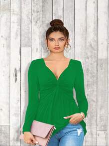 Blusa Casual Elegante De Manga Larga Con Cuello En V Maria Bela Modelo Luxor 2 - Verde - Ver 1
