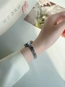 1 件优雅小圆形石英机芯银色调白色表盘女士手表，适合学生/成人/礼物/派对/女士 - 銀色 - 查看 8