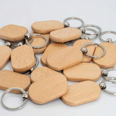 10pcs Wood Keychain Wooden Creative Key Rings Wooden Pendant DIY Craft Supplies (1.96in 5cm)