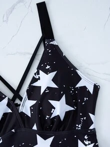 Women's USA Flag Print Two Pieces Swimwear Summer, 4th Of July - Black - View 5