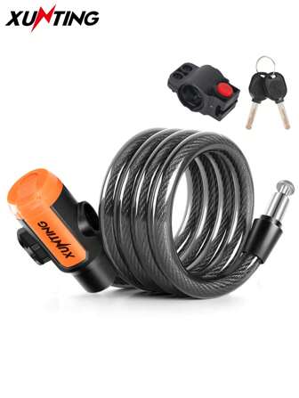 Xunting Bike Lock Coiled Secure Keys Bike Cable Lock With Mounting Bracket Weathproof Anti-Theft Mountain Scooter Bicycle Lock
