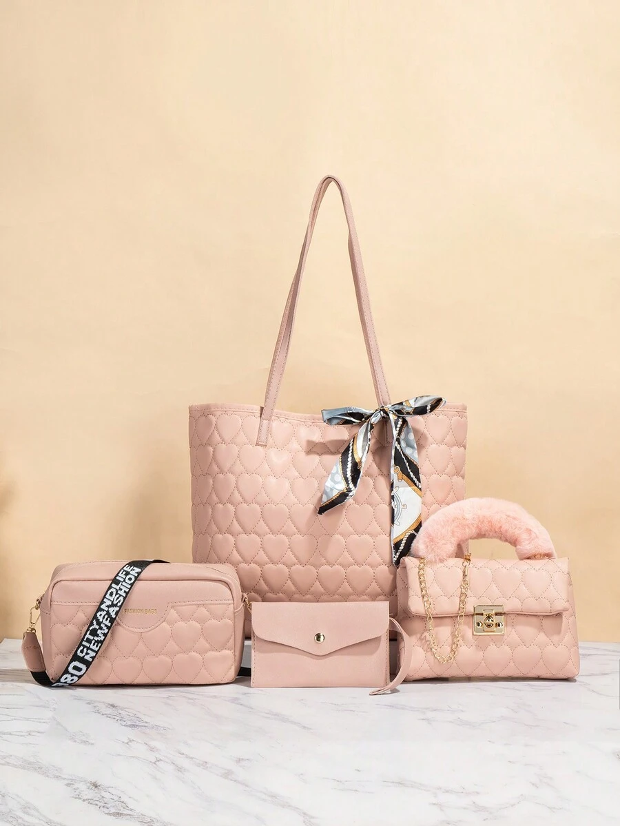 拼布手提袋四件套 - 粉色 - 查看 1