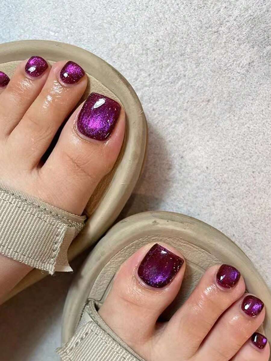 24 Miếng Dán Móng Tay Mắt Mèo Màu Tím Với Cảm Giác Cao Cấp Móng Tay Nghệ Thuật Dán Móng Chân - Màu tím - Xem 1