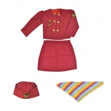 Accesorios para niños de conjunto de azafata de vuelo. Incluye sombrero de aeromoza para niñas, para disfraces de Halloween y cosplay de carrera - Rojo - Ver 1