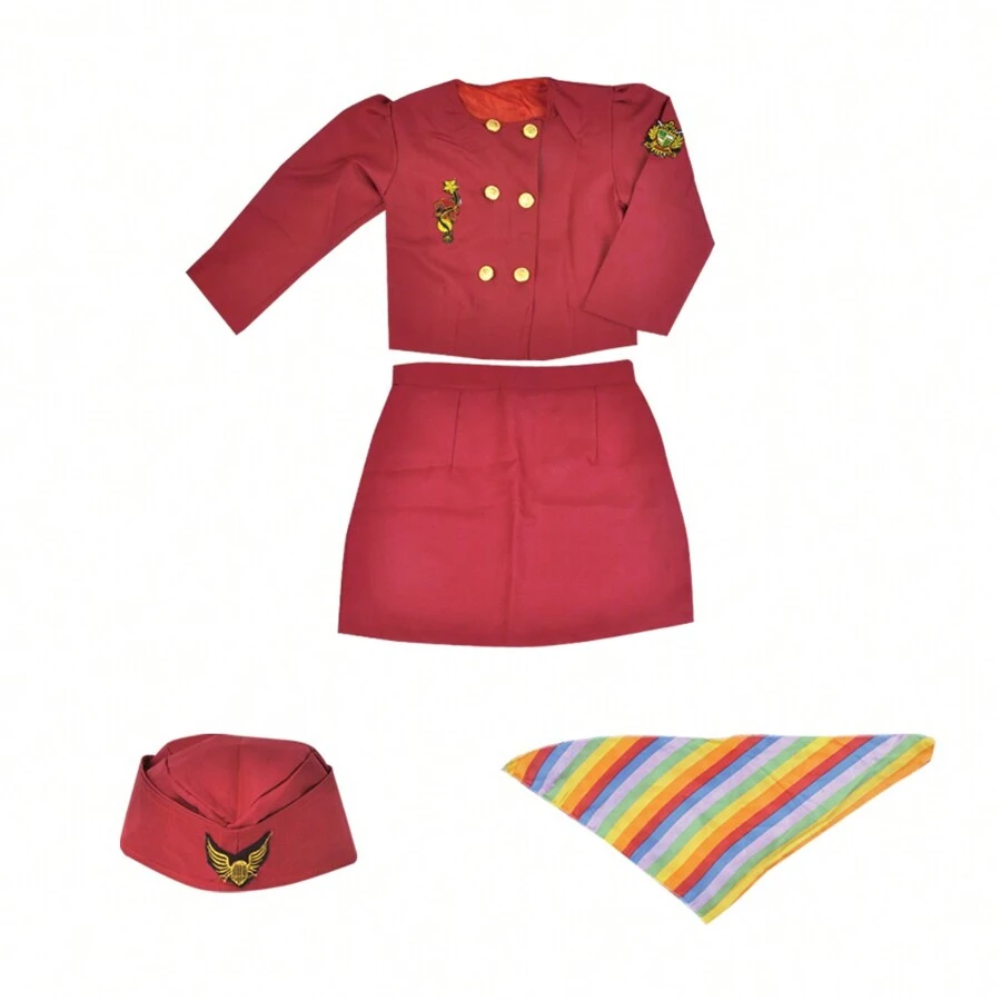 Accesorios para niños de conjunto de azafata de vuelo. Incluye sombrero de aeromoza para niñas, para disfraces de Halloween y cosplay de carrera - Rojo - Ver 1