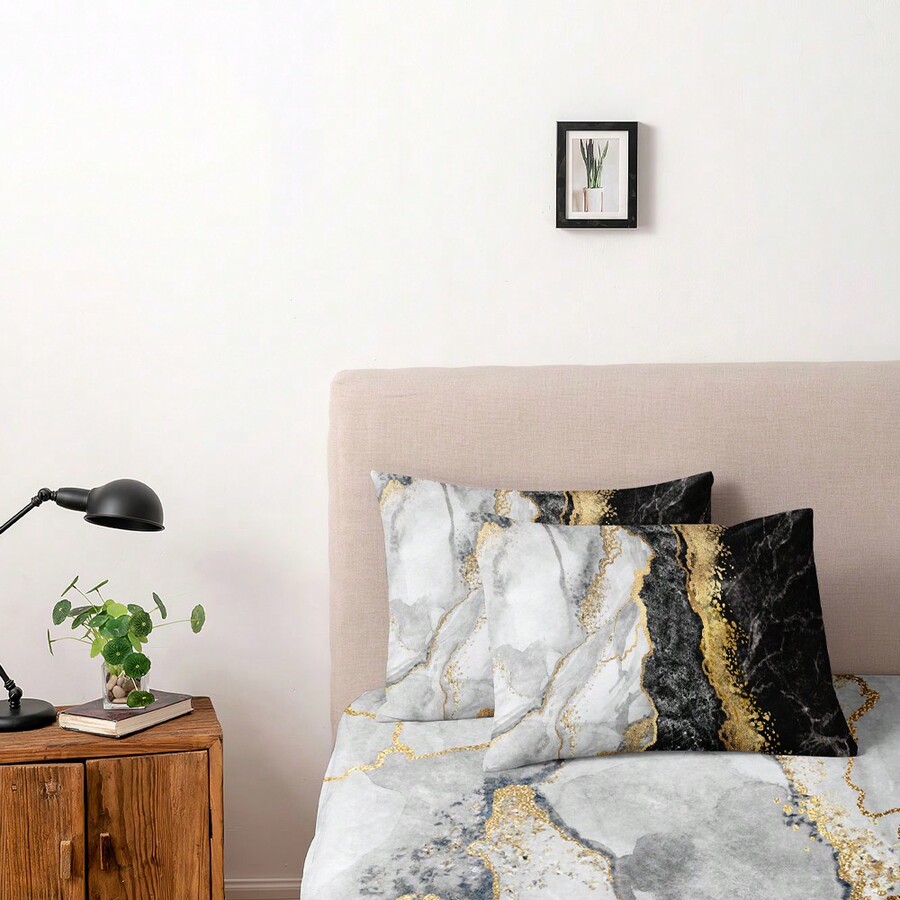 2/3Pcs 3D Galaxy Duvet Cover Marble Print Bedding Set King Size For