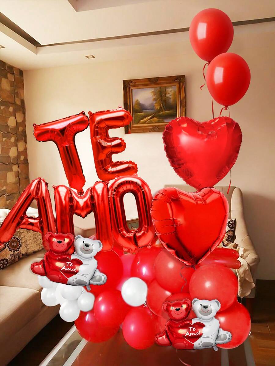 35个“TE AMO”红白相间拥抱小熊铝箔心形气球,适合表白、浪漫求婚、生日派对、周年纪念、婚礼装饰、情人节等场合。 - 彩色 - 查看 1