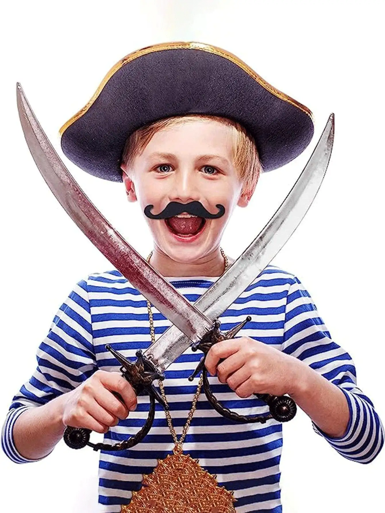 48 件儿童派对胡须照片道具，黑色自粘假胡须，化妆舞会服装创意胡须，返校照片道具，派对用品。