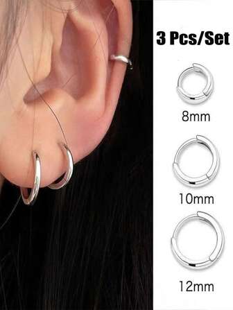 3pcs/Set Hypoallergenic Earrings Set, Including Ear Cuffs, Small Hoop Earrings And Stud Earrings For Earlobe Maintenance, Simple Style Earrings In Bone Shape