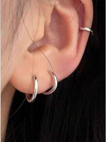 3pcs/Set Hypoallergenic Earrings Set, Including Ear Cuffs, Small Hoop Earrings And Stud Earrings For Earlobe Maintenance, Simple Style Earrings In Bone Shape