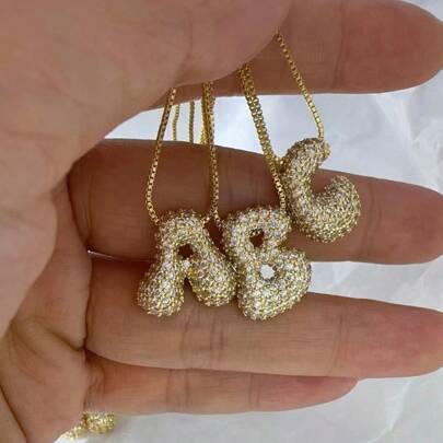 New European And American Popular 26 Letters Micro-Inlaid  Bubble Fat Necklace Classic Copper Plated With 18K Gold Decoration
