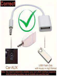 3.5毫米公頭轉USB 2.0母轉換器3.5毫米AUX插孔OTG音頻線汽車MP3播放器轉換器，具有USB閃存音樂白色 - 白色 - 查看 3