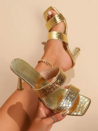 Women Summer Sandals 2024 New French Style Thin Heel Fashion Square Toe Plus Size High Heel Slippers For Outdoor